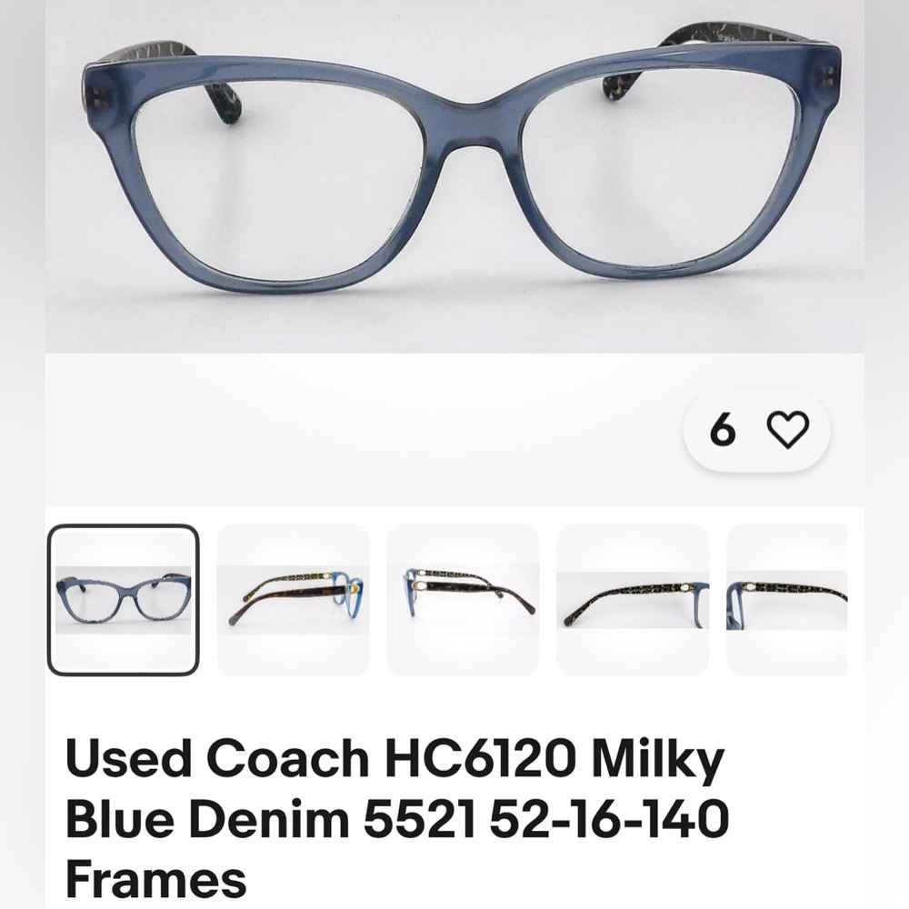 Coach Light Blue Crystal Cat-Eye Glasses with Tortoiseshell Temples - Picture 5 of 6